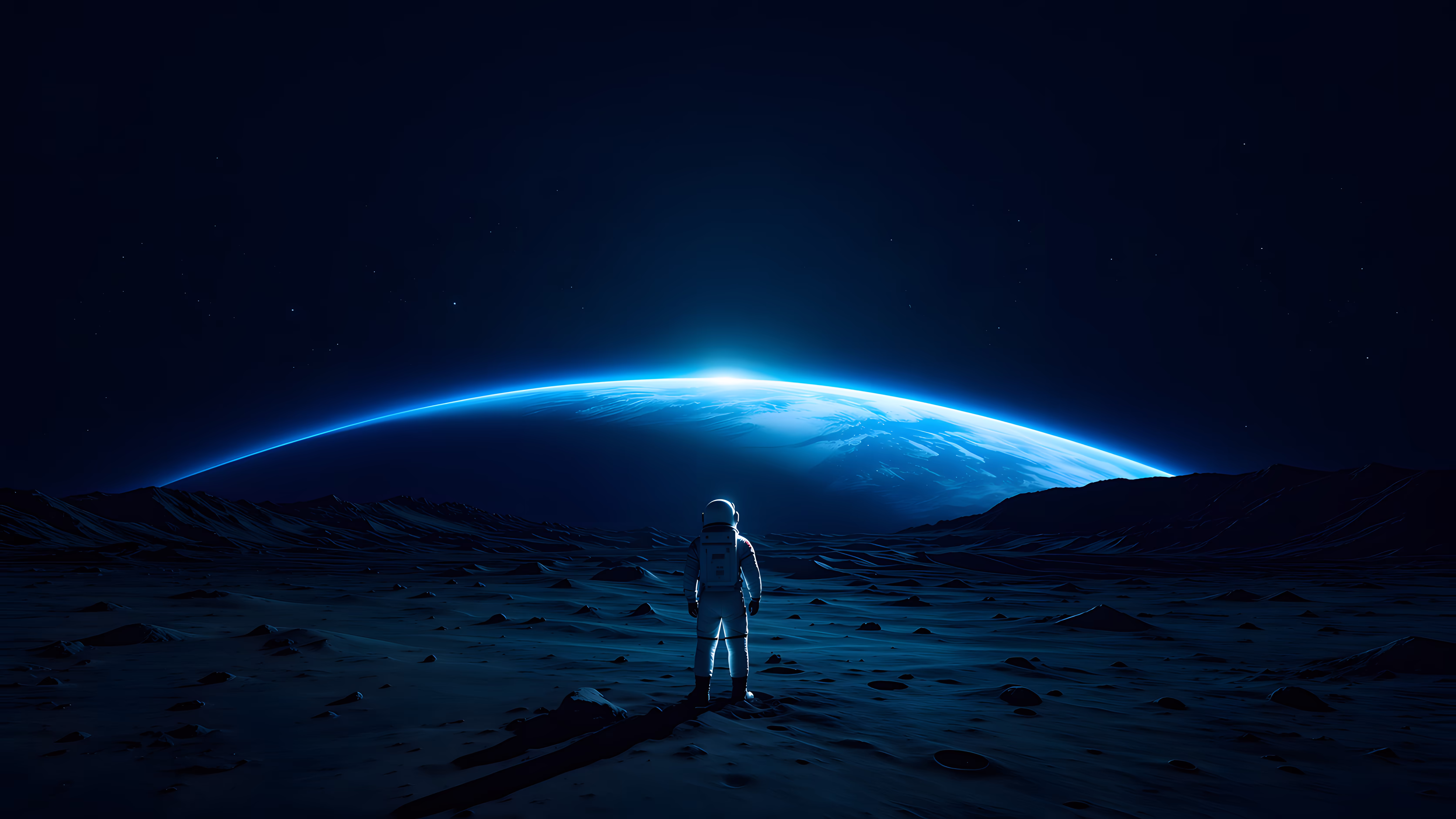 Astronaut looking at a glowing planet